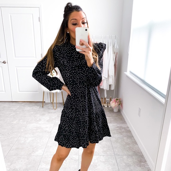 Black Polka Dot Ruffle Hem Shift Dress - Picture 11 of 14